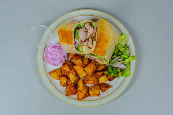 Grilled chicken wrap and potatoes